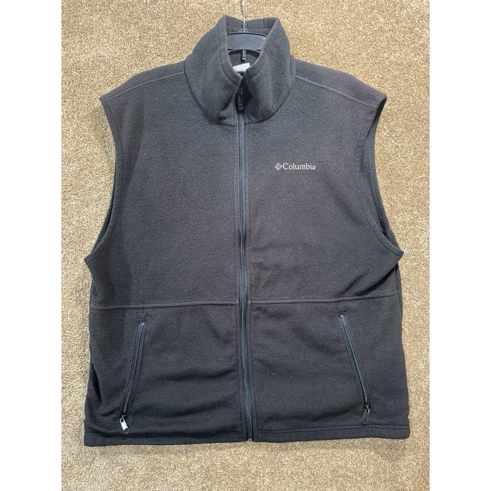Columbia Vest Mens Black Full Zip Outdoor‎ Fleece Casual Front Pockets Size L